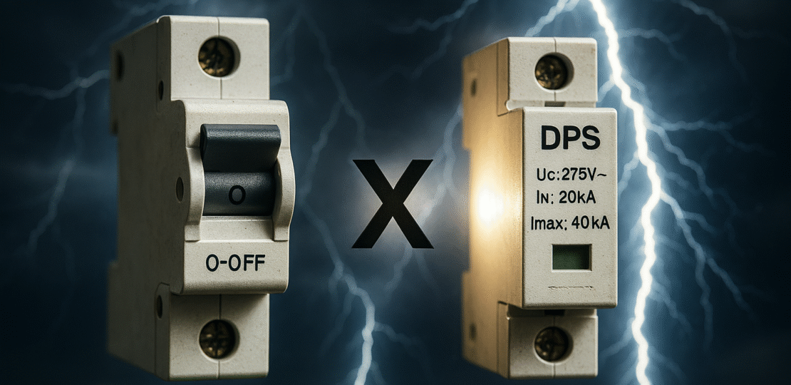 Coloque um disjuntor e um DPS elétrico em destaque