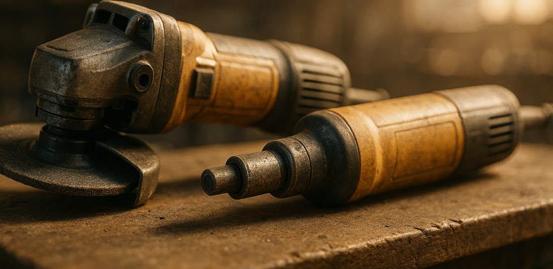 Gere uma imagem de duas esmerilhadeiras uma angula